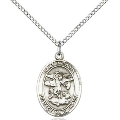 St. Michael National Guard Medal Necklace - Sterling Silver - 3/4 Inch Tall x 1/2 Inch Wide with 18" Chain
