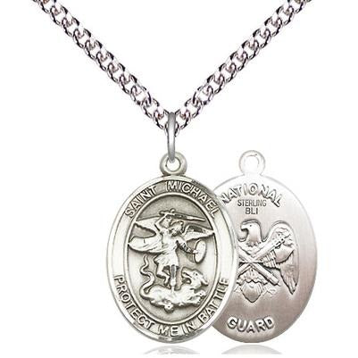 St. Michael National Guard Medal Necklace - Sterling Silver - 3/4 Inch Tall x 1/2 Inch Wide with 24" Chain