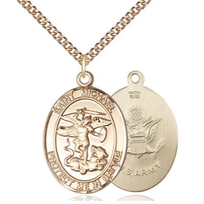 St. Michael Army Medal Necklace - 14K Gold Filled - 1 Inch Tall x 3/4 Inch Wide with 24" Chain