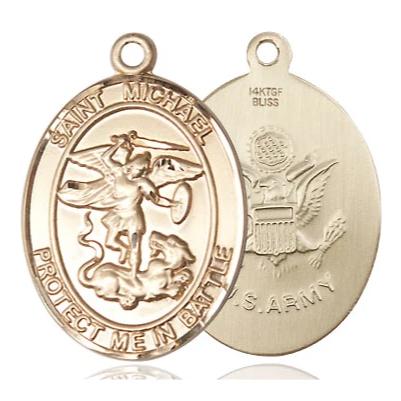 St. Michael Army Medal Necklace - 14K Gold Filled - 1 Inch Tall x 3/4 Inch Wide with 24" Chain