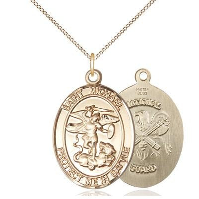 St. Michael National Guard Medal Necklace - 14K Gold Filled - 1 Inch Tall x 5/8 Inch Wide with 18" Chain