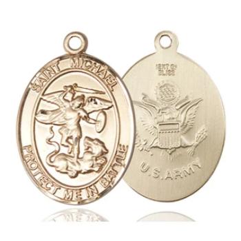 St. Michael Army Medal - 14K Gold - 1 Inch Tall x 5/8 Inch Wide