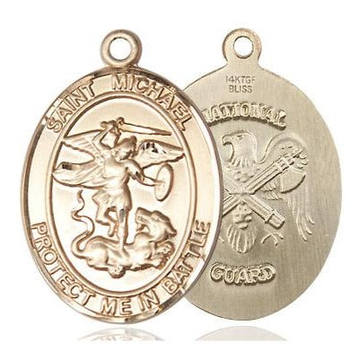 St. Michael National Guard Medal Necklace - 14K Gold - 1 Inch Tall x 5/8 Inch Wide with 24" Chain