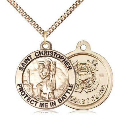 St. Christopher Coast Guard Medal Necklace - 14K Gold Filled - 1 Inch Tall x 1-5/8 Inch Wide with 24" Chain