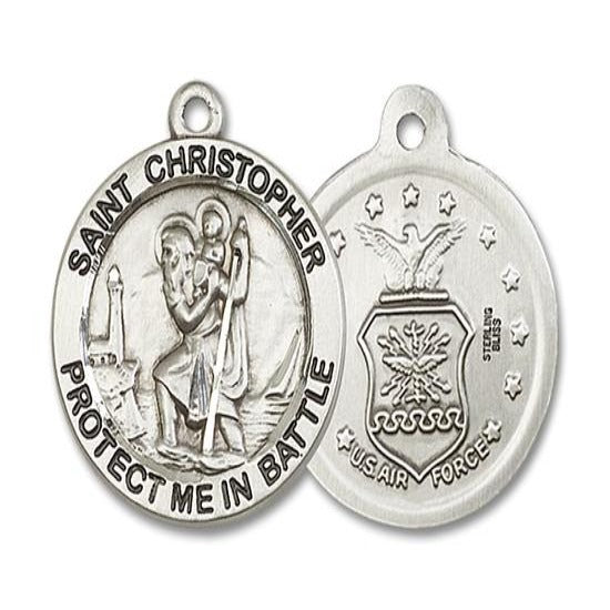 St. Christopher Air Force Medal - Sterling Silver - 1 Inch Tall x 1-5/8 Inch Wide