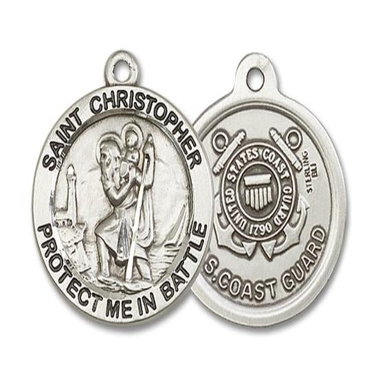 St. Christopher Coast Guard Medal - Sterling Silver - 1 Inch Tall x 1-5/8 Inch Wide