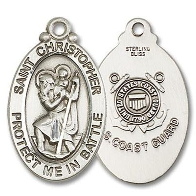 St. Christopher Coast Guard Medal - Sterling Silver - 1-1/8 Inch Tall x 1-1/4 Inch Wide