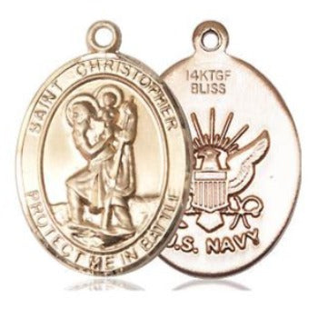 St. Christopher Navy Medal - 14K Gold Filled - 3/4 Inch Tall x 1 Inch Wide