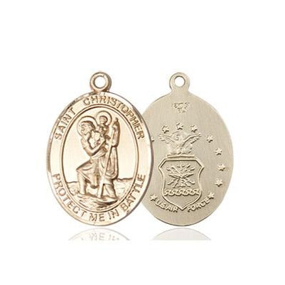 St. Christopher Air Force Medal - 14K Gold - 3/4 Inch Tall x 7/8 Inch Wide