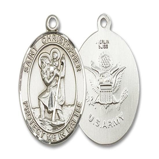 St. Christopher Army Medal - Sterling Silver - 3/4 Inch Tall x 1 Inch Wide