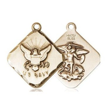 Navy Diamond Medal - 14K Gold Filled - 3/4 Inch Tall x 5/8 Inch Wide