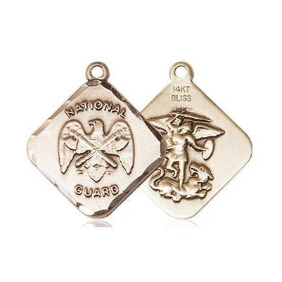 National Guard Diamond Medal Necklace - 14K Gold - 3/4 Inch Tall x 5/8 Inch Wide with 24" Chain