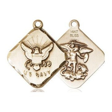 Navy Diamond Medal - 14K Gold - 3/4 Inch Tall x 5/8 Inch Wide