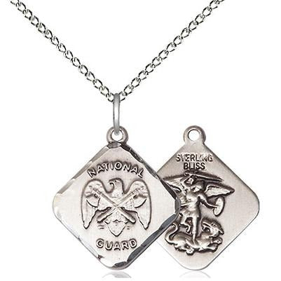 National Guard Diamond Medal Necklace - Sterling Silver - 3/4 Inch Tall x 5/8 Inch Wide with 18" Chain