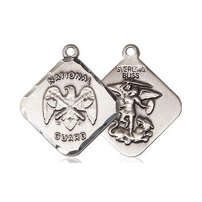 National Guard Diamond Medal Necklace - Sterling Silver - 3/4 Inch Tall x 5/8 Inch Wide with 24" Chain