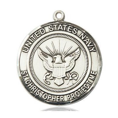 Navy St. Christopher Medal - Sterling Silver - 1 Inch Tall x 7/8 Inch Wide