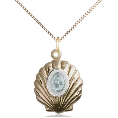 Miraculous Medal Necklace - 14K Gold - 3/4 Inch Tall by 5/8 Inch Wide with 18" Chain