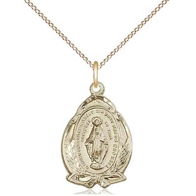 Miraculous Medal Necklace - 14K Gold Filled - 3/4 Inch Tall by 1/2 Inch Wide with 18" Chain