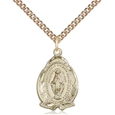 Miraculous Medal Necklace - 14K Gold Filled - 3/4 Inch Tall by 1/2 Inch Wide with 24" Chain