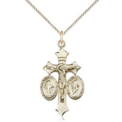 Jesus, Mary & Joseph Medal Necklace - 14K Gold Filled - 1-1/8 Inch Tall x 5/8 Inch Wide with 18" Chain