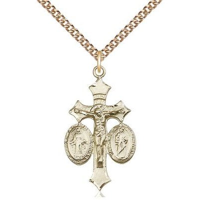 Jesus, Mary & Joseph Medal Necklace - 14K Gold - 1-1/8 Inch Tall x 5/8 Inch Wide with 24" Chain