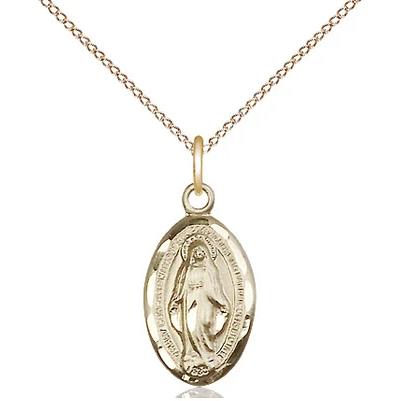 Miraculous Medal Necklace - 14K Gold Filled - 5/8 Inch Tall by 3/8 Inch Wide with 18" Chain