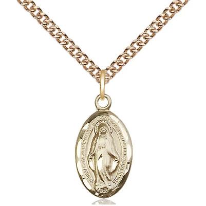 Miraculous Medal Necklace - 14K Gold Filled - 5/8 Inch Tall by 3/8 Inch Wide with 24" Chain