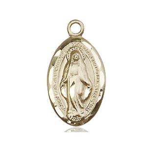 Miraculous Medal - 14K Gold - 5/8 Inch Tall by 3/8 Inch Wide
