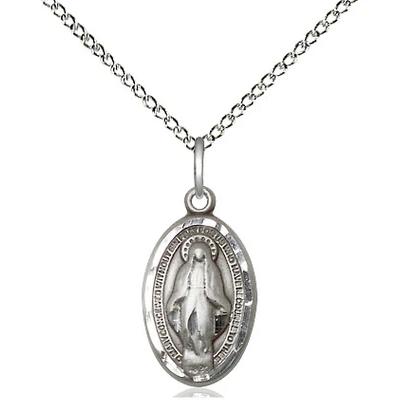 Miraculous Medal Necklace - Sterling Silver - 5/8 Inch Tall by 3/8 Inch Wide with 18" Chain
