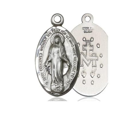 Miraculous Medal - Sterling Silver - 7/8 Inch Tall by 1/2 Inch Wide