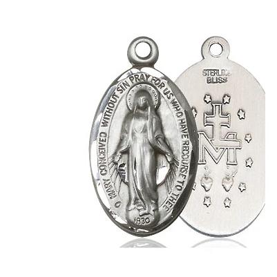 Miraculous Medal Necklace - Sterling Silver - 7/8 Inch Tall by 1/2 Inch Wide with 24" Chain
