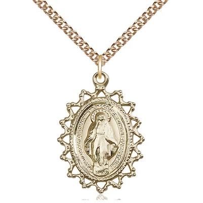 Miraculous Medal Necklace - 14K Gold Filled - 1 Inch Tall by 3/4 Inch Wide with 24" Chain