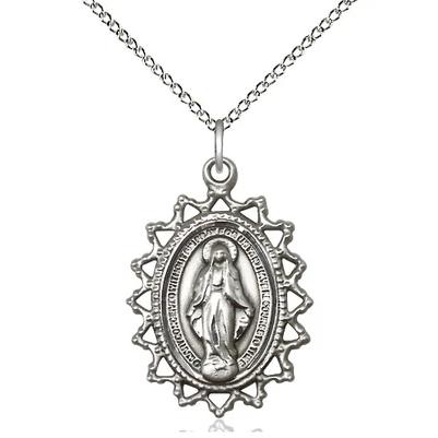 Miraculous Medal Necklace - Sterling Silver - 1 Inch Tall by 3/4 Inch Wide with 18" Chain