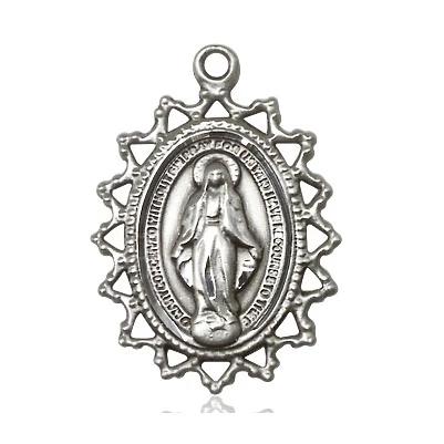 Miraculous Medal Necklace - Sterling Silver - 1 Inch Tall by 3/4 Inch Wide with 24" Chain