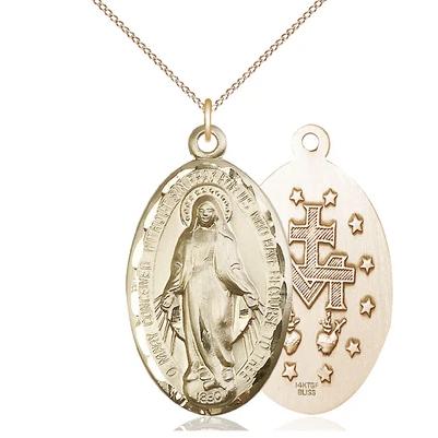 Miraculous Medal Necklace - 14K Gold Filled - 1-3/8 Inch Tall by 3/4 Inch Wide with 18" Chain