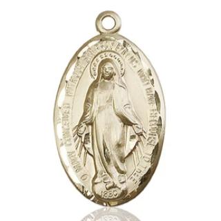 Miraculous Medal - 14K Gold - 1-3/8 Inch Tall by 3/4 Inch Wide