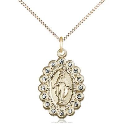 Miraculous Medal Necklace - 14K Gold - 7/8 Inch Tall by 1/2 Inch Wide with 18" Chain