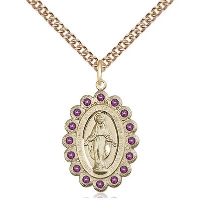 Miraculous Medal Necklace - 14K Gold Filled - 7/8 Inch Tall by 1/2 Inch Wide with 24" Chain