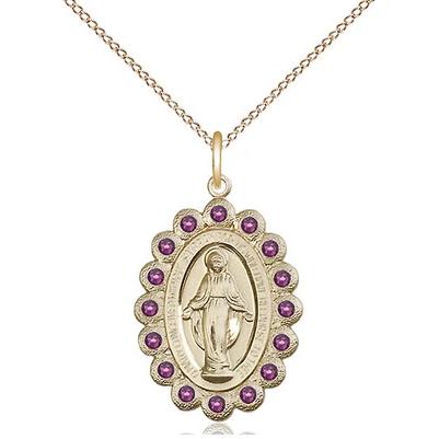 Miraculous Medal Necklace - 14K Gold - 7/8 Inch Tall by 1/2 Inch Wide with 18" Chain