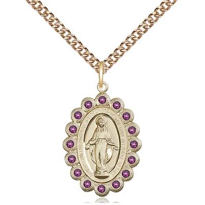 Miraculous Medal Necklace - 14K Gold - 7/8 Inch Tall by 1/2 Inch Wide with 24" Chain