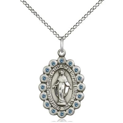 Miraculous Medal Necklace - Sterling Silver - 7/8 Inch Tall by 1/2 Inch Wide with 18" Chain