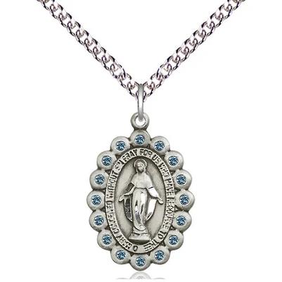 Miraculous Medal Necklace - Sterling Silver - 7/8 Inch Tall by 1/2 Inch Wide with 24" Chain