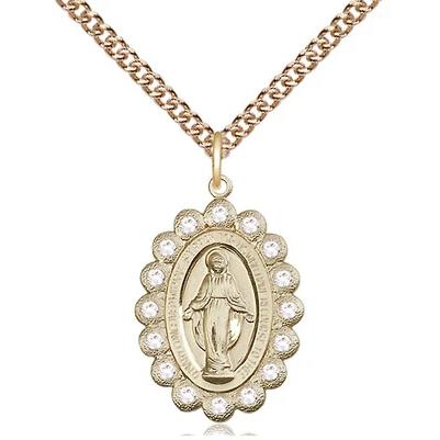 Miraculous Medal Necklace - 14K Gold - 7/8 Inch Tall by 1/2 Inch Wide with 24" Chain