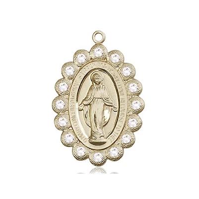 Miraculous Medal Necklace - 14K Gold - 7/8 Inch Tall by 1/2 Inch Wide with 24" Chain
