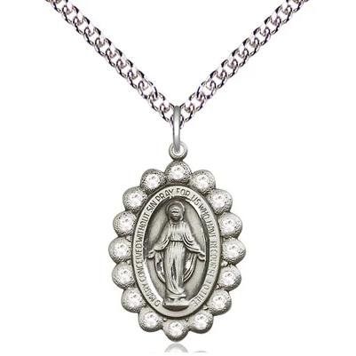 Miraculous Medal Necklace - Sterling Silver - 7/8 Inch Tall by 1/2 Inch Wide with 24" Chain