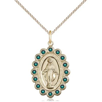 Miraculous Medal Necklace - 14K Gold - 7/8 Inch Tall by 1/2 Inch Wide with 18" Chain