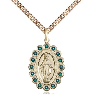 Miraculous Medal Necklace - 14K Gold - 7/8 Inch Tall by 1/2 Inch Wide with 24" Chain