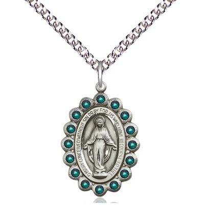 Miraculous Medal Necklace - Sterling Silver - 7/8 Inch Tall by 1/2 Inch Wide with 24" Chain
