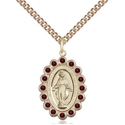 Miraculous Medal Necklace - 14K Gold - 7/8 Inch Tall by 1/2 Inch Wide with 24" Chain
