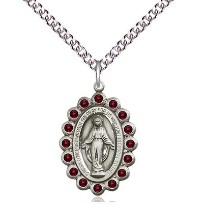 Miraculous Medal Necklace - Sterling Silver - 7/8 Inch Tall by 1/2 Inch Wide with 24" Chain